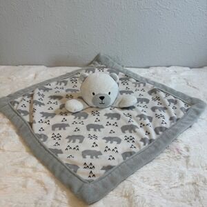 Levtex Baby Bear Security Blanket Lovey Grey White Mountain Plush 14x14